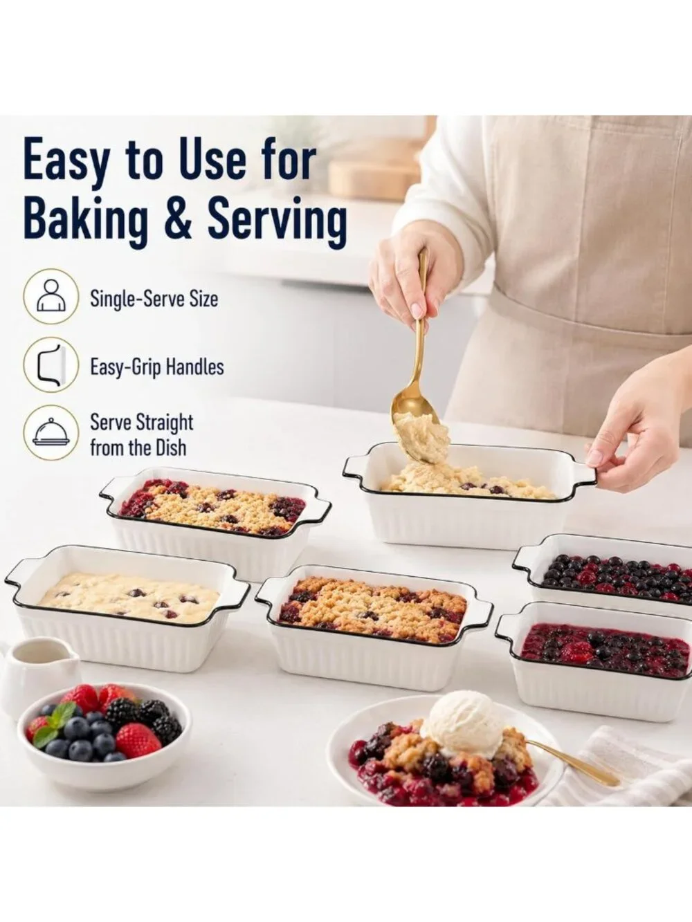 6 Pcs Small Ceramic Baking Dishes Set, 12 Oz Casserole & Lasagna Pans, Oven Safe